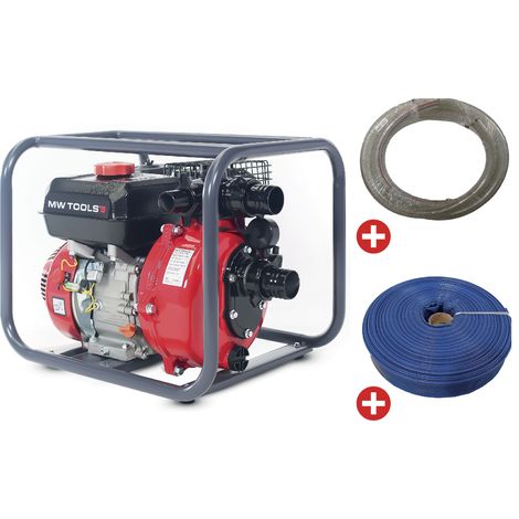 Pack Pompe à eau thermique essence 18.000 L/h 7 CV raccord 2 avec tuyau d'aspiration 5 m et tuyau de refoulement 50 m MW Tools WP1800PSET (1/4)