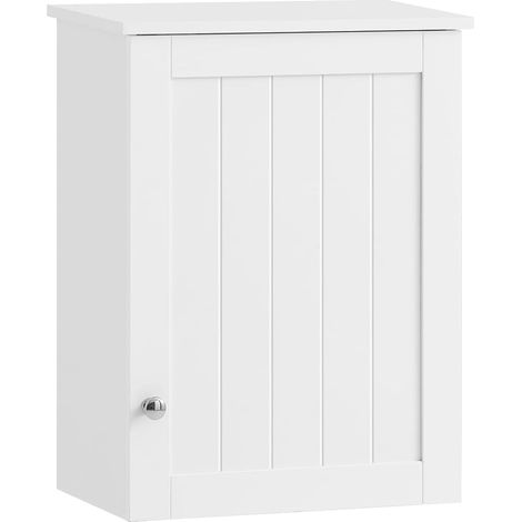 Sobuy – Armoire murale de salle de bain 1 porte – Bois MDF laqué blanc – Dimensions L40cm x P23cm x H52cm – Installation murale facile – BZR19W