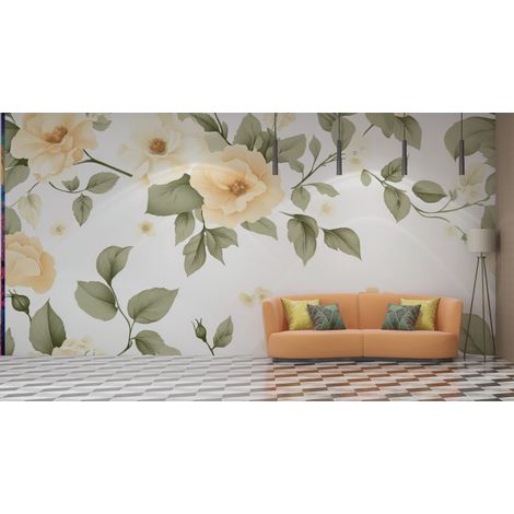 Papier peint fleuri roses dantan creme - 150 x 250 cm (1/2)