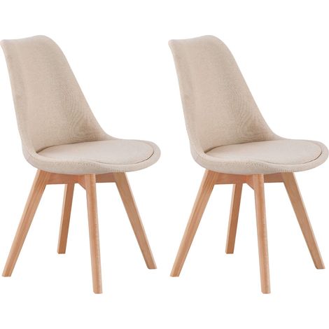 Pack 2 Sillas Comedor Bistro, Sillas de Cocina Tapizadas, Respaldo Tela, Beige 48x84x54 cm