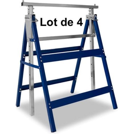 Lot De 4 Tréteaux D'Échafaudage téléscopiques Bleus - Réglable En Hauteur Et Pliables (1/5)