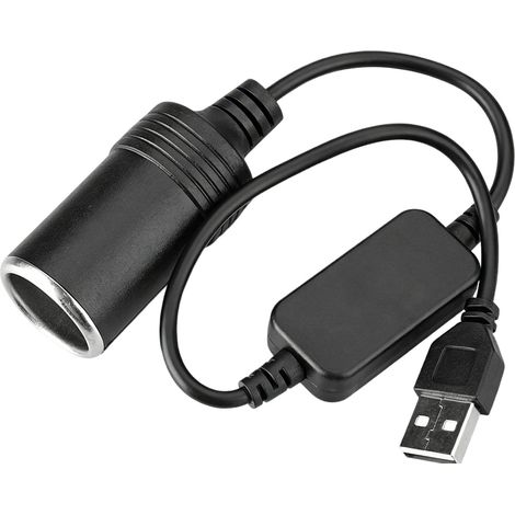 Adaptateur USB vers allume-cigare de 35 cm, cordon adaptateur USB 5 V vers prise femelle 12 V pour dashcam, GPS et bandes LED de voiture (1/5)
