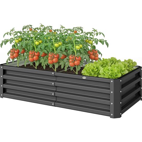 Rechteckiges Hochbeet aus grauem Wellblech, 120 x 60 x 30,5 cm (1/5)