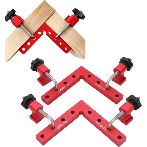 Équerre de serrage à angle droit 140 x 140 mm pour le travail du bois, pince de fixation de panneaux, règle de positionnement à angle droit de 90°, jauge de hauteur en alliage d'aluminium (1/5)