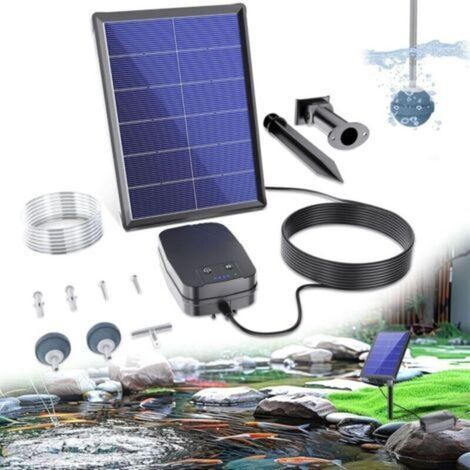 Biling Teichbelüfter – Solar-Sauerstoffpumpe – 4 W – Sauerstoffpumpe mit Akku – 3 Modi – 2 Ausströmersteine für Gartenteiche, Angeln und Hydrokultur (1/5)