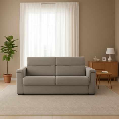 Divano Letto 2 Posti Brusasco, Sfoderabile, Contenitore Made in Italy, di Apertura a Ribalta, 205x95 cm Grigio Tortora (1/5)