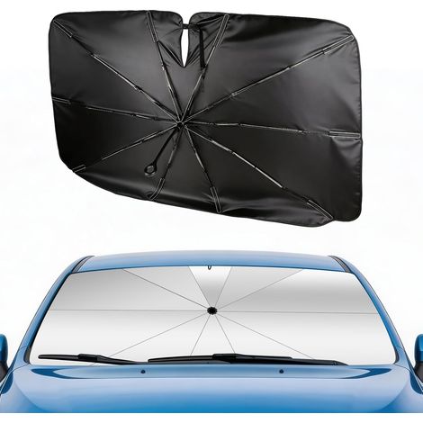 Pare-Soleil Voiture Pare-Brise Avant, 145x85cm Grande Taille,Protection UV & Anti-Chaleur Pliable Poignée rotative elliptique, avec Découpe pour Rétroviseur – Idéal pour SUV et pour Voiture.