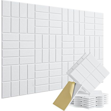 12 pannelli fonoassorbenti in fibra di poliestere con scanalature quadrate, bianchi, 30 x 30 cm (con supporto adesivo) (1/5)