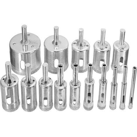 Jeu de 15 scies cloches diamantées, 6-50 mm, forets à cavité pour verre et carrelage, scie cloche pour verre, céramique et porcelaine (1/5)