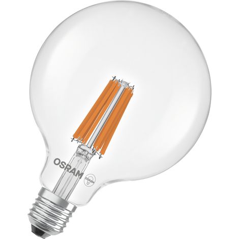 OSRAM en forme de globe classique, avec filament LED décoratif, classe d'efficacité énergétique A, E27, 2,2 W, 470 lm, 2700 K, blanc chaud. Sans échauffement, 100% d'éclairage immédiat.