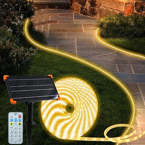 Striscia LED solare per esterni da 22 m (72 piedi) - 1200 LED - IP68 completamente impermeabile - Nastro acrilico - Bianco caldo - Con telecomando - Autoaccensione - 22 m (1/5)