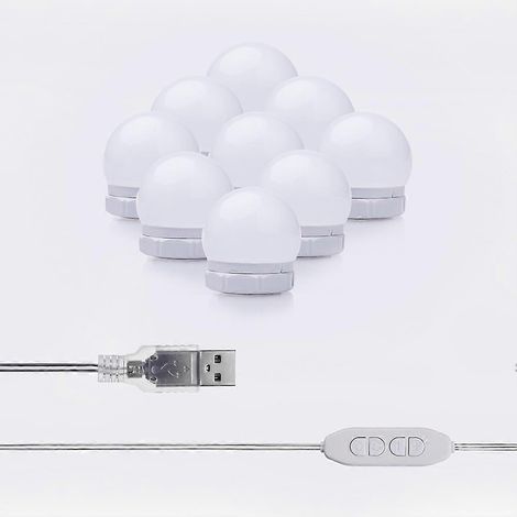 Beleuchtungsset für Schminkspiegel mit 10 LEDs und variabler Intensität, kompatibel mit Schminktischen. (1/5)