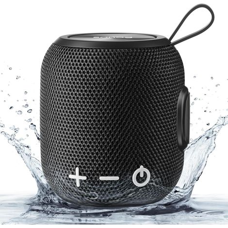 Mini enceinte Bluetooth, puissance 5W, étanche IPX67, autonomie de 10 heures, avec mousqueton, noire. (1/5)