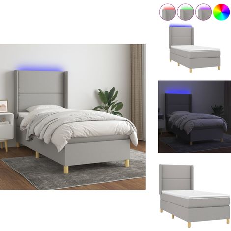 Boxspringbett mit Matratze & LED Hellgrau 90x200 cm Stoff - Boxspringbett - Doppelbett - Schlafsofa - Lattenrost - Bettsystem (1/5)