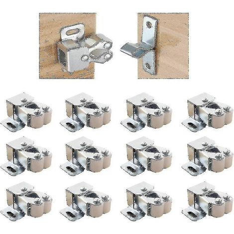 Serrures de porte d'armoire avec vis, doubles roulettes, double verrouillage, serrures d'armoire en acier inoxydable adaptées aux armoires et tiroirs de cuisine (paquet de 12)