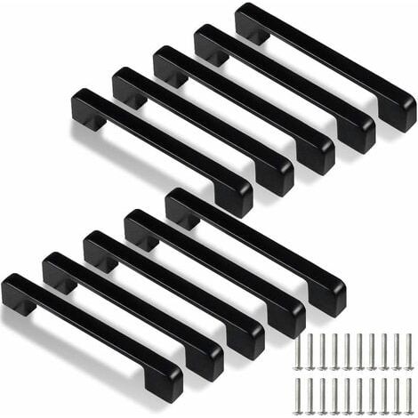 Tirador de cocina de 128 mm, 10 tiradores negros para puertas, cajones y armarios (con tornillos) (1/5)