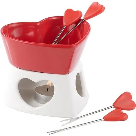 Pot À Chocolat - Céramique Forme De Cœur - Pour Fonte Chocolat Fromage - Usage Table Intérieur - 1 Pièce (1/5)