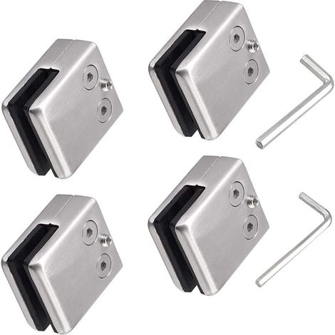 Juego de 4 abrazaderas para vidrio de acero inoxidable 304 con 2 llaves hexagonales - Aptas para paneles de vidrio de 8-10 mm - Soporte de vidrio ajustable - Parte posterior plana para barandillas de  (1/4)