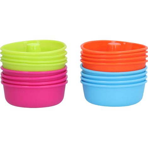 16-teiliges Donut-Formen-Set, leuchtende Farben, wiederverwendbar, leicht zu reinigen, zuverlässige Backförmchen für Gebäck und Puddings (1/5)