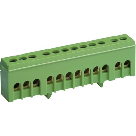 Borne Conducteur de Protection 12 Pôles 16 mm² Vert Serre-Joint Plastique Montage sur Rail DIN (1/5)