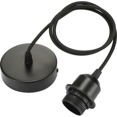 Suspension E27 avec anneau à vis, câble tissu réglable 100cm, suspension compatible avec abat-jour, douille idéale pour suspension de cuisine, noir (1/4)