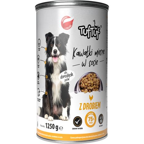 Comida húmeda para perros TufTuf, lata de 1250 g con trozos de carne. (1/2)