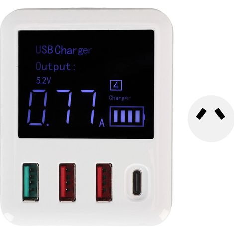 Chargeur mural USB 4 ports QC3.0 PD20W à charge rapide avec écran LCD, chargeur de voyage 100-240 V, prise australienne (1/5)