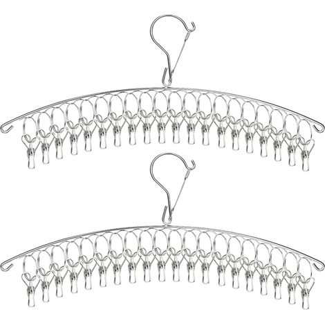 Set mit 2 Sockentrocknern aus Edelstahl – Kleiner Sockentrockner – Winddicht – mit 40 Clips – für Socken, Unterwäsche, Handtücher