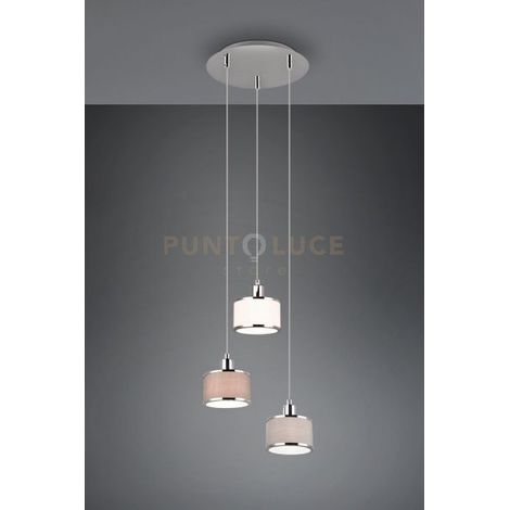 KAPRUN SOSPENSIONE CROMATA CON 3 PARALUMI GRIGIO-BIANCO-MARRONE D. 25CM ATTACCO E14