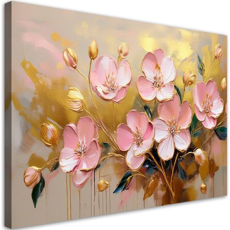 Tableau déco Fleurs abstraites roses Glamour Gold 60x40 (1/5)