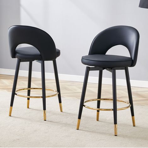 Tabouret de bar 48,2x43x91,5 cm en métal et PU noir, moderne pour cuisine FloraGrace (1/5)