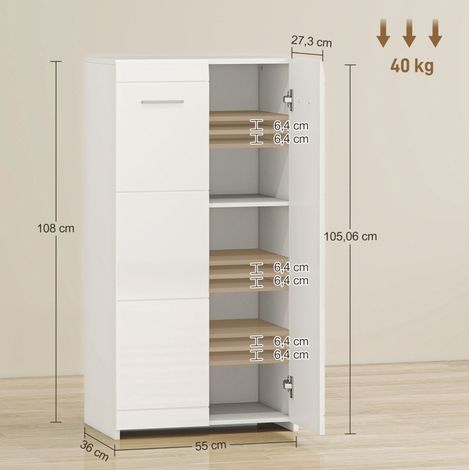 MEUBLIV Armario zapatero blanco brillante 55x36x108 cm, 10 pares, estantes ajustables (1/5)