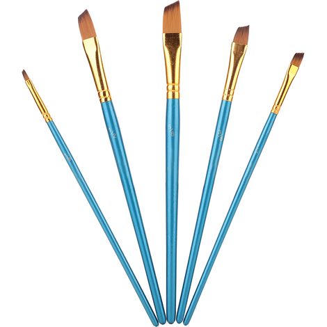Set de 5 pinceaux plats bleus en nylon pour dessin et peinture artistique - Outils de précision (1/5)