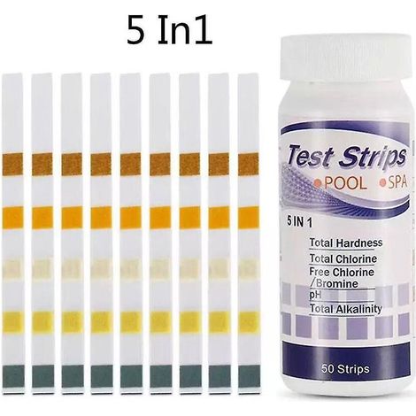 5 En 1 Testeur Chlore En Bandelette Pour Eau De Piscine Et Spa - 100 Bandelettes D'analyse Et De Test De L'acide Cyanurique, Du Chlore Libre, De L (1/5)