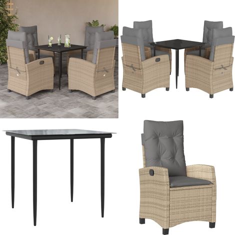 5-tlg. Garten-Essgruppe mit Kissen Beigemischung Poly Rattan - Gartentisch - Gartenstuhl (1/5)