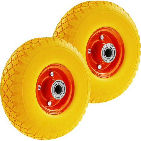 PrimeMatik - Roue de brouette solide jaune 2-pack 100 Kg 10x3" 254x76 mm pour charettes chariots et plates-formes de transport (1/5)