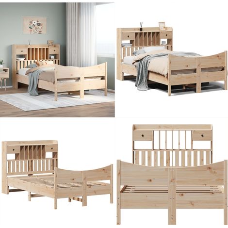 Estructura de cama sin colchón madera maciza de pino 135x190 cm - Estructura de cama - Cama sin colchón