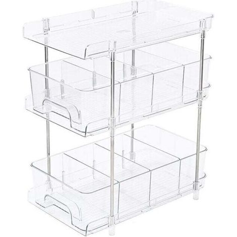 Meuble de rangement sous évier.Boîte de rangement cosmétique de bureau.Organisateur sous Évier Cuisine. Étagère Placard sous Évier Coulissant Multifonctionnelle Salle de Bain -Clair[Trois couches] Deu (1/4)