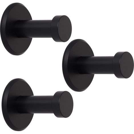 SOTECH Garderobenhaken TALEA (Ø 10 / 15 mm) Edelstahl massiv inkl. Befestigungsmaterial, schwarz eloxiert (Länge 30 mm, Gesamtlänge 33 mm), 3 x Wandhaken