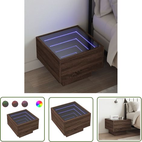 vidaXL Table de chevet avec LED infini chêne marron 40x40x30 cm (1/5)