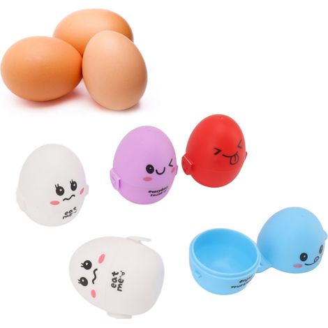 Caja para huevos, contenedor portátil de plástico para 5 huevos, caja para huevos con diseño de dibujos animados (color aleatorio), organizador y soporte para huevos, 6,5 x 6,5 x 8 cm (1/5)