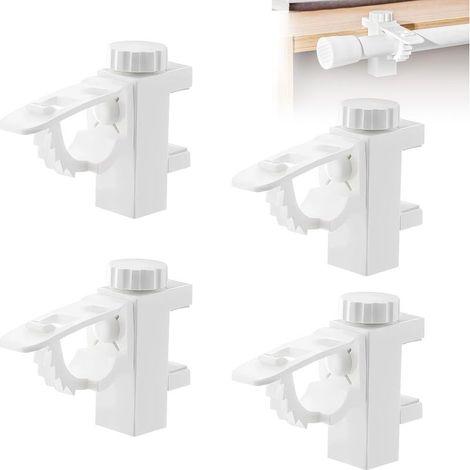 Support de Pince Porte Rideaux 4 Pièces Support Tringle Rideaux Réglables Supports pour Tringles à Rideau Support Fixation Tringle Rideau Pour Salon Bureau Chambre Armoire Penderie (Blanc) (1/5)