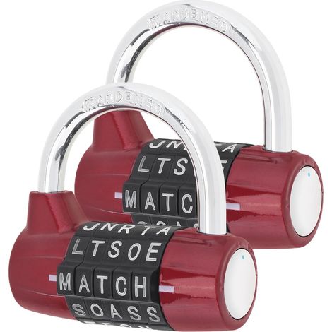 Cadenas à Code, Cadenas à Combinaison de 5 lettres, Cadenas Casier, Manille de 7mm pour les casier de l'école, de gym, les portes, les valises, les cabanes (2, Rouge+Rouge) (1/5)