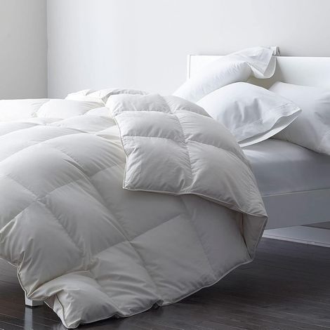Couette Ete 220x240 cm pour Lit 2 Personnes, Remplissage Duvet et Plumes d'oie,180GSM,Légère et Chaude avec,100% Coton Biologique,Blanc (1/5)