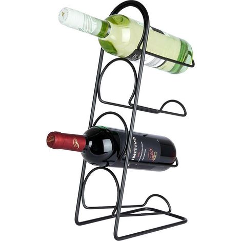Casier a vin noir elegant pour 4 bouteilles au sol ou sur banc