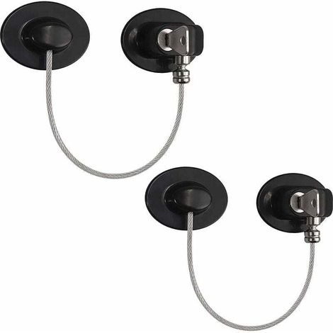 Serrure à fil 2 pièces, serrure de porte de réfrigérateur, sécurité pour enfants, serrure à colle forte (noir) (1/4)