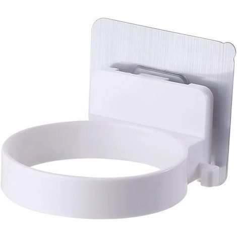 Supporto murale semplice bianco per asciugacapelli, per bagno, senza foratura, rotante. (1/5)