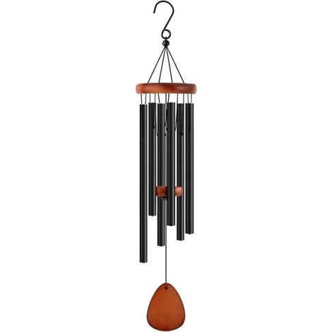 Carillon vent métal 66 cm son doux pour jardin balcon terrasse décoration extérieur cadeau durable noir (1/5)