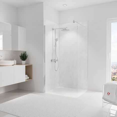 Panneau mural Marbre gris, revêtement pour douche et salle de bain, DécoDesign SOFTTOUCH, Schulte, Lot de 2 panneaux muraux 100 x 210 cm