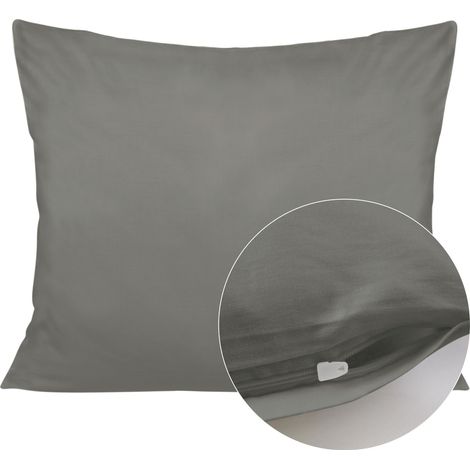 Funda de almohada de satén de algodón de 50x70 cm, gris claro, lisa (1/5)